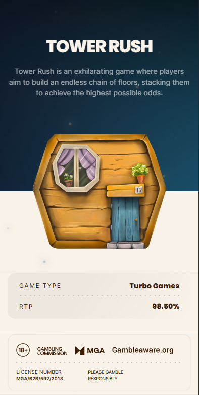 Tower Rush-Spieloberfläche mit Turm- und Bonusvorschau